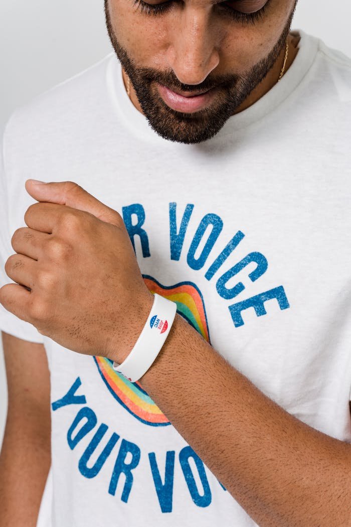 Close-up of a Man Wearing a Wristband